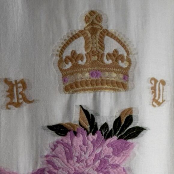 Ralph Lauren Collection Ivory Virgin Wool Embroidered Unita Fortior Floral Scarf - Picture 4 of 16